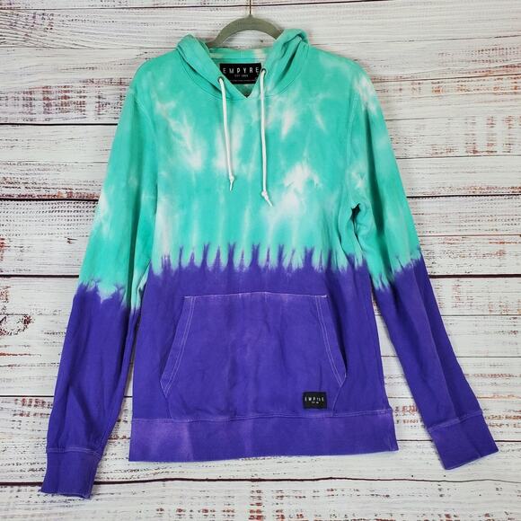Empyre Tie Dye Skater Hoodie M Unisex Drawstring Purple Turquoise Warm Pullover - Picture 1 of 9